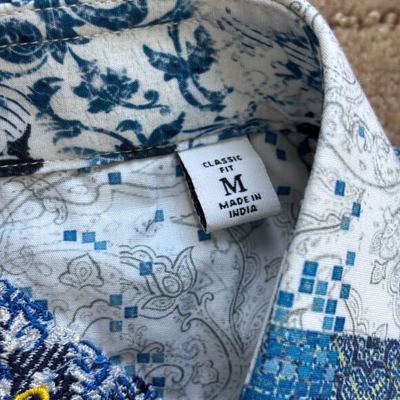 Robert Graham Player Classic Fit Button Down Shirt Mens M White Blue Flip Cuff - Picture 4 of 12